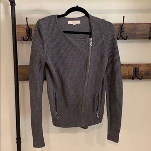 Loft zip front sweater cardigan gray textured